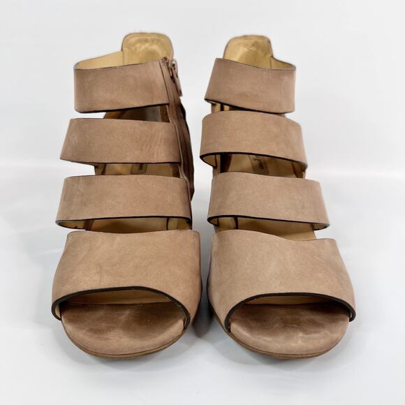 Paul Green Michelle Sandals US 8.5 UK 6 Tan Nubuck Strappy Leather Stacked Heels - Picture 2 of 12